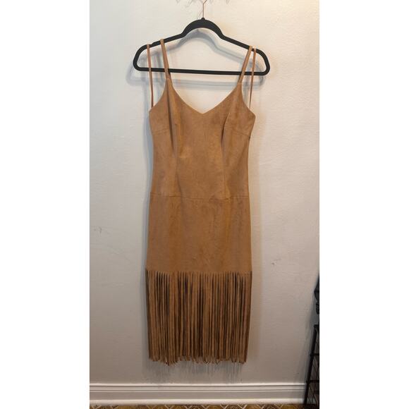VAKKO Women's boho Faux Suede Fringe Sheath tan Dress size small - Picture 6 of 9